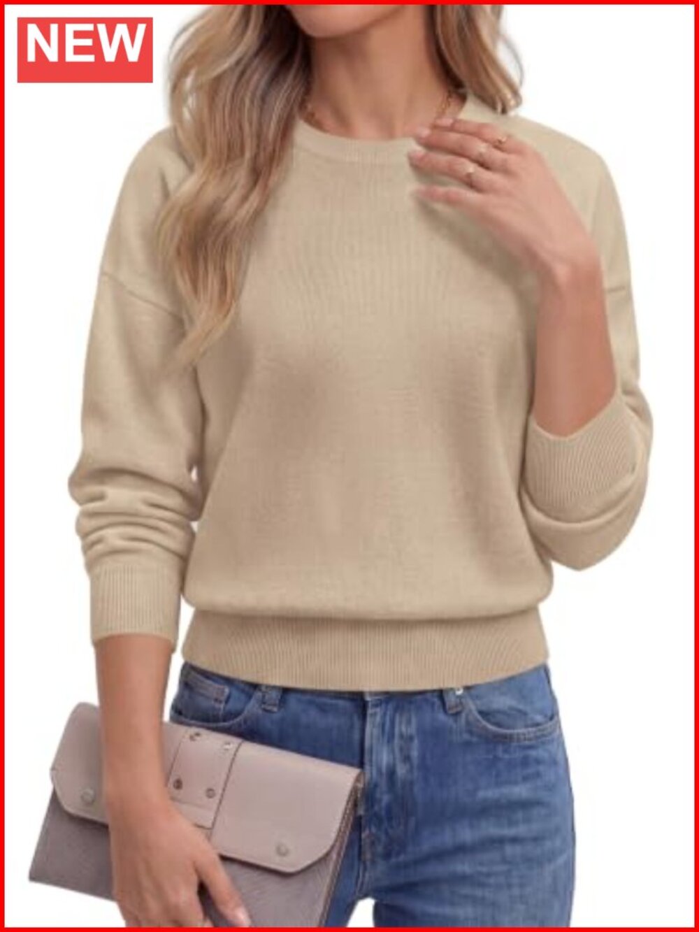 Womens Crewneck Long Sleeve Pullover Sweater Ribbed Knit